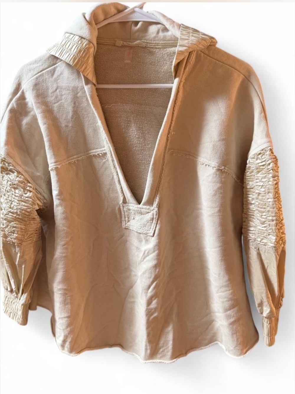 Free People FP Movement Spin Mixed Media Pullover Hoodie Cream